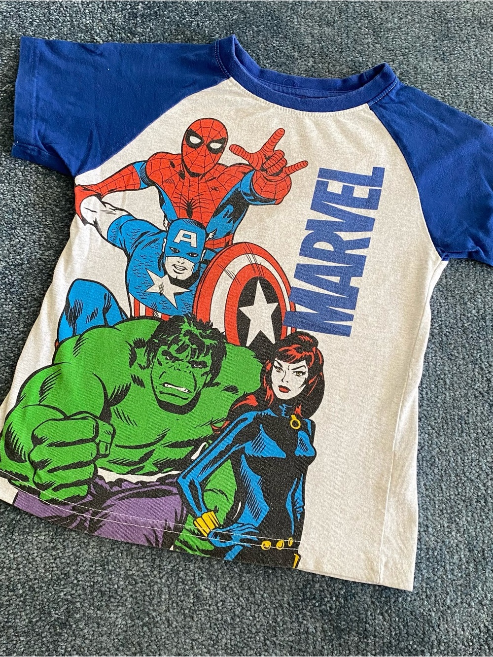 Marvel Kids Blue Raglan Superhero Tee Size 5